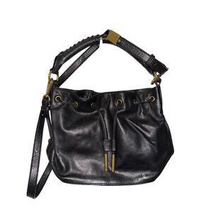 Elliot Lucca Black Leather Drawstring Crossbody Shoulder Bag Satchel Small Purse